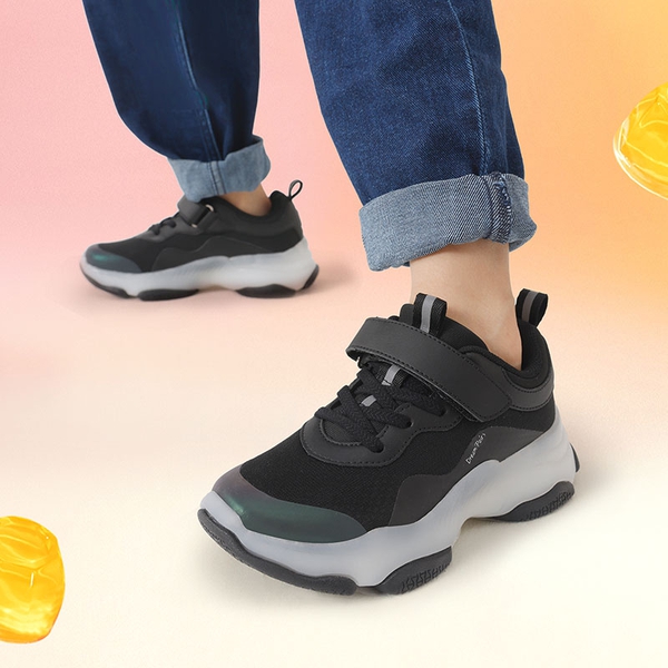 Kids Jelly Outsole Lightweight Breathable Sneakers - BLACK - 1